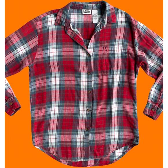 90's vintage flannel plaid 100% cotton collared button up blouse SMALL - Picture 2 of 7